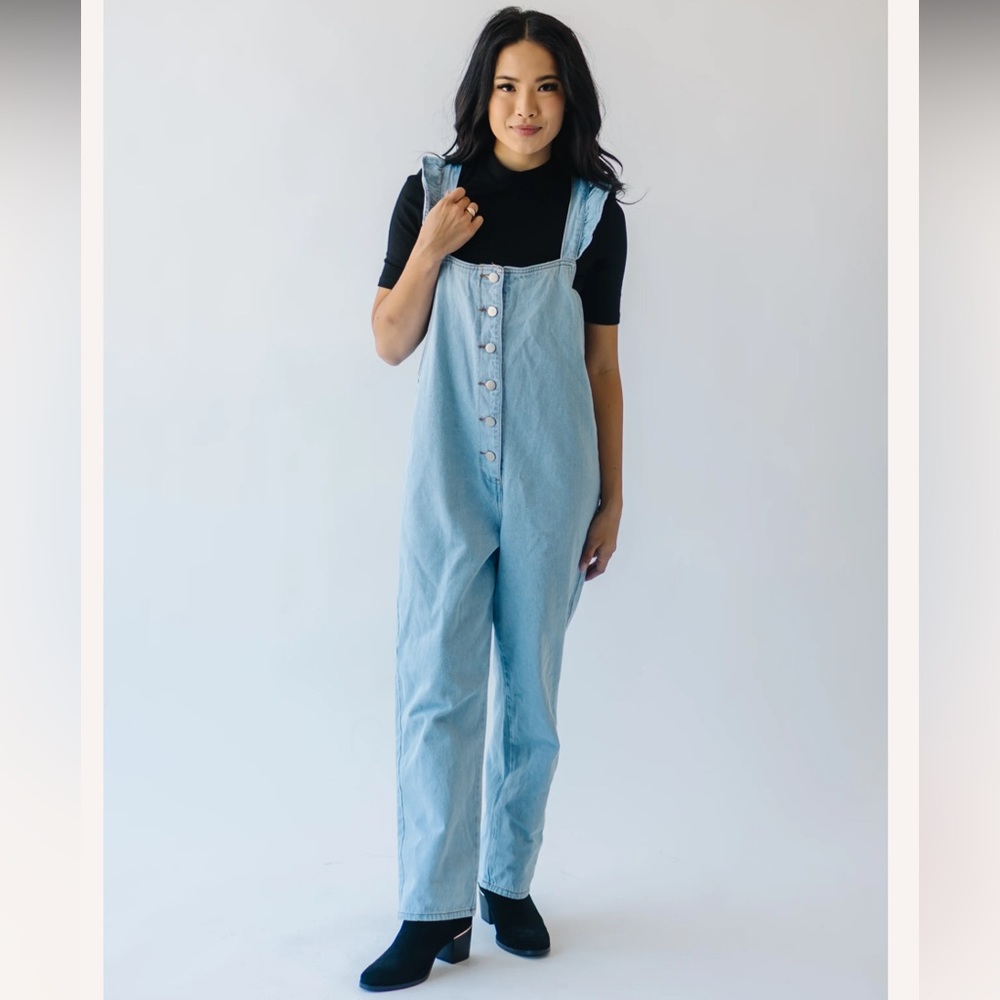 Piper and Scoot: The Redlands Ruffle Detail Jumpsuit in Denim Size Small